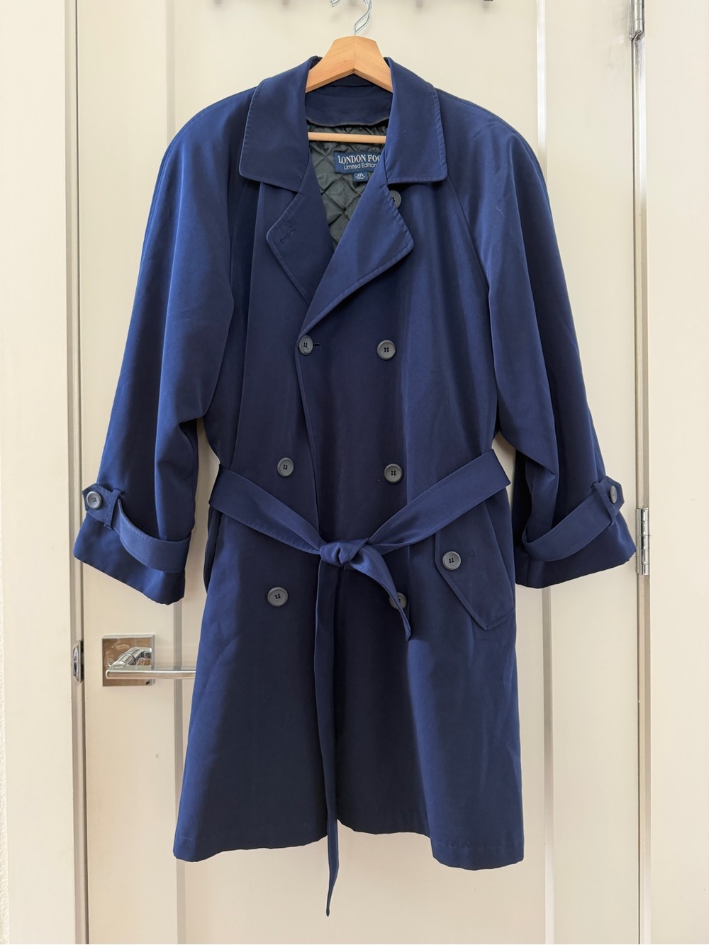 London Fog double-breasted navy blue trench coat size 14R